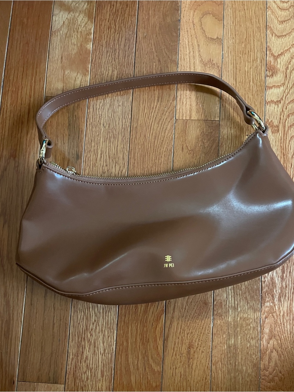 JW PEI Chocolate Brown Vegan Leather Shoulder Bag with Gold Hardware